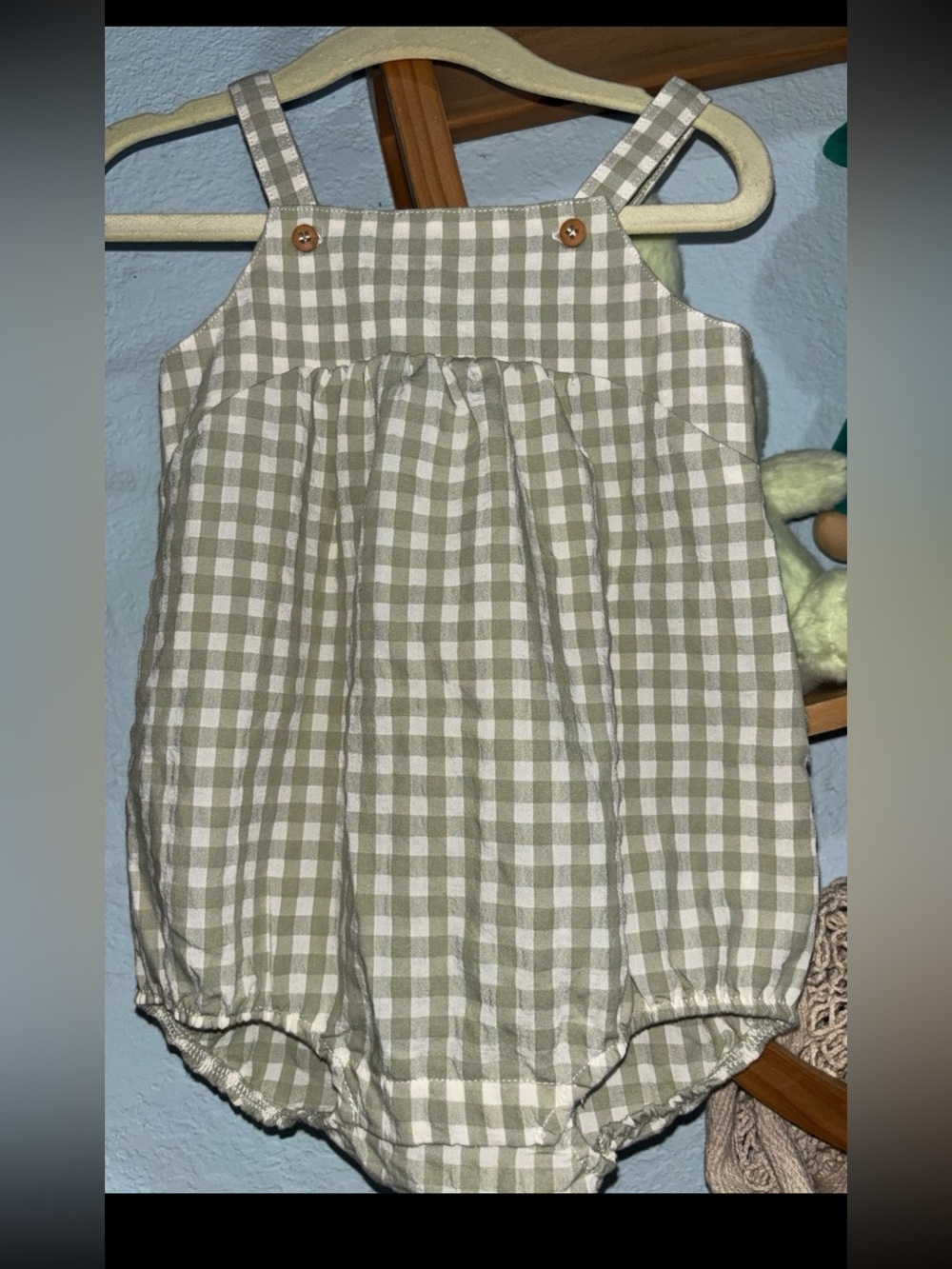 Zara Green and White Gingham Baby One-Piece